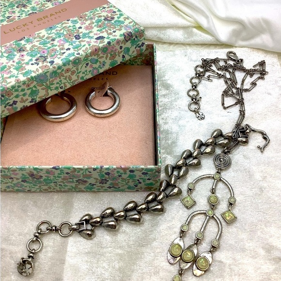 Lucky Brand Silver Earrings Bracelet and Necklace Set - Picture 2 of 6